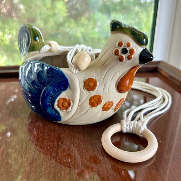 Vintage Stoneware Bird Planter Hanging Ceramic Chicken Quail - Picture 9 of 16